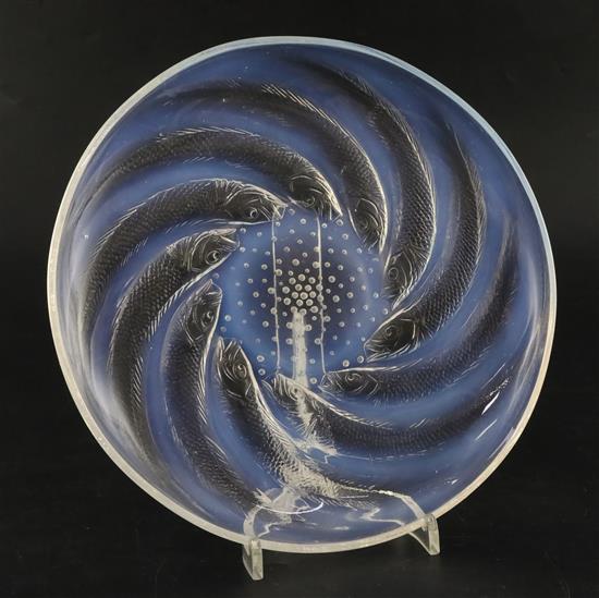 A Rene Lalique clear and opalescent glass Poissons dish, D. 26cm